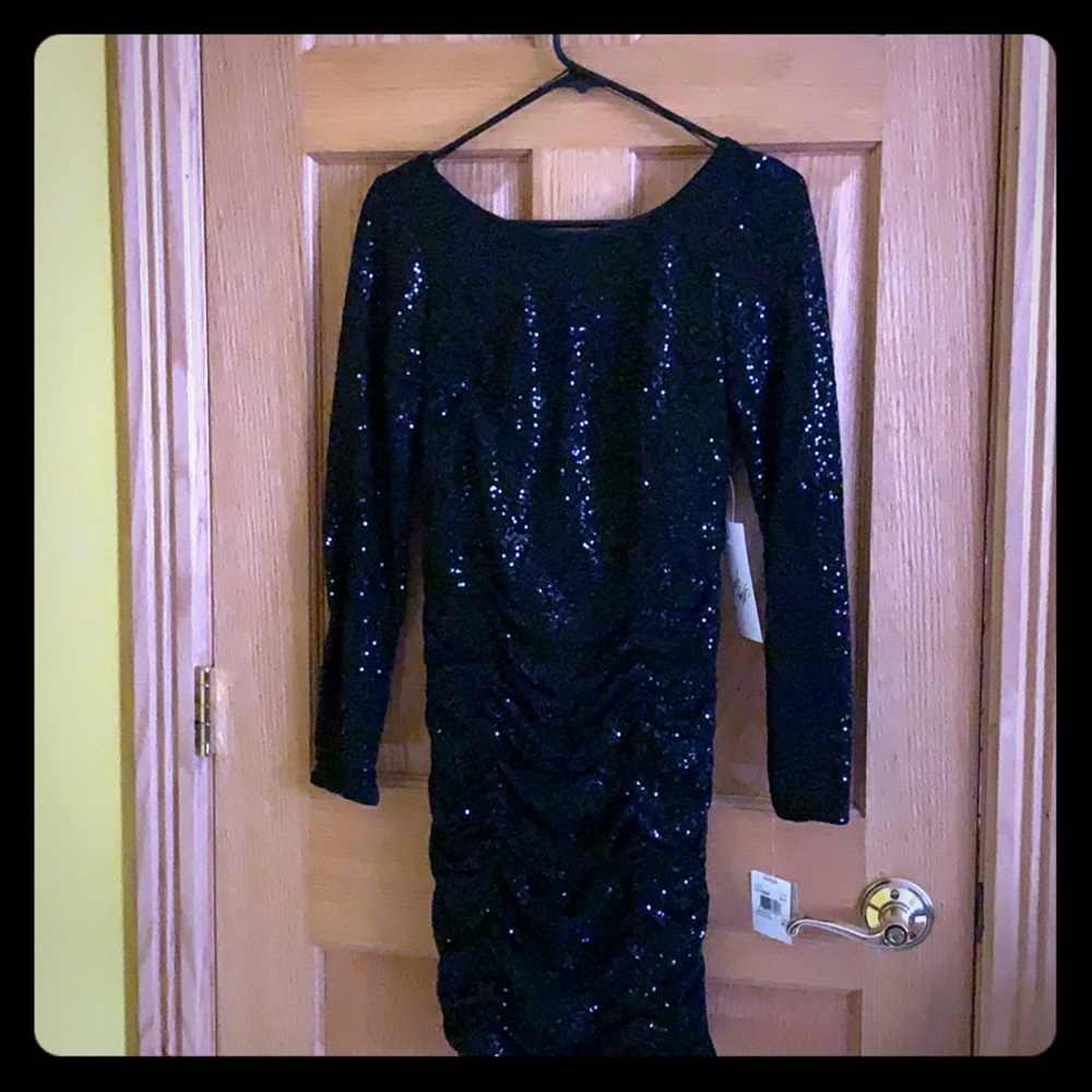 Black Sequined Aidan Mattox Cocktail Dress.